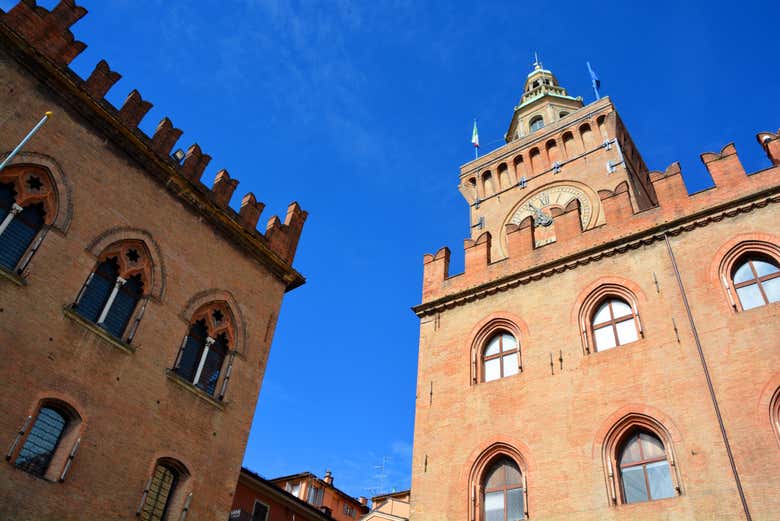 Admiring the façade of Palazzo d'Accursio