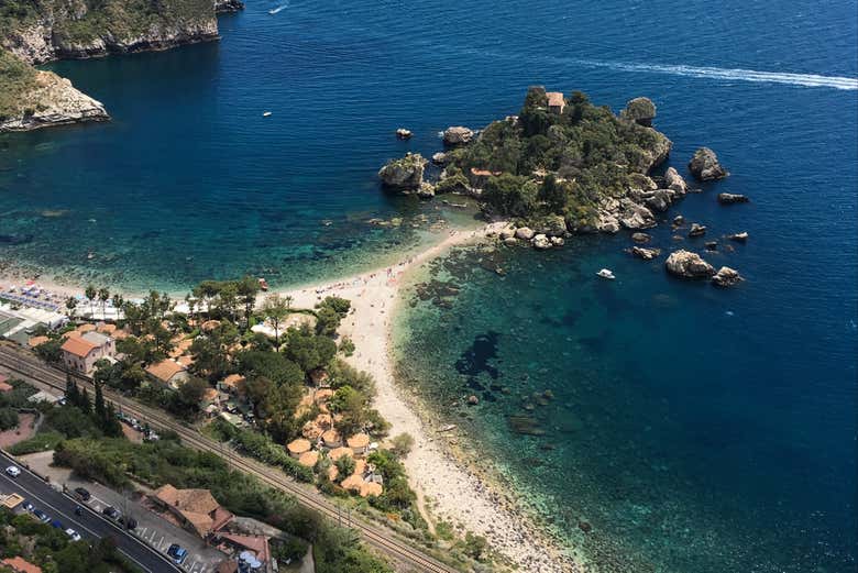 Panoramic view of Isola Bella of Taormina