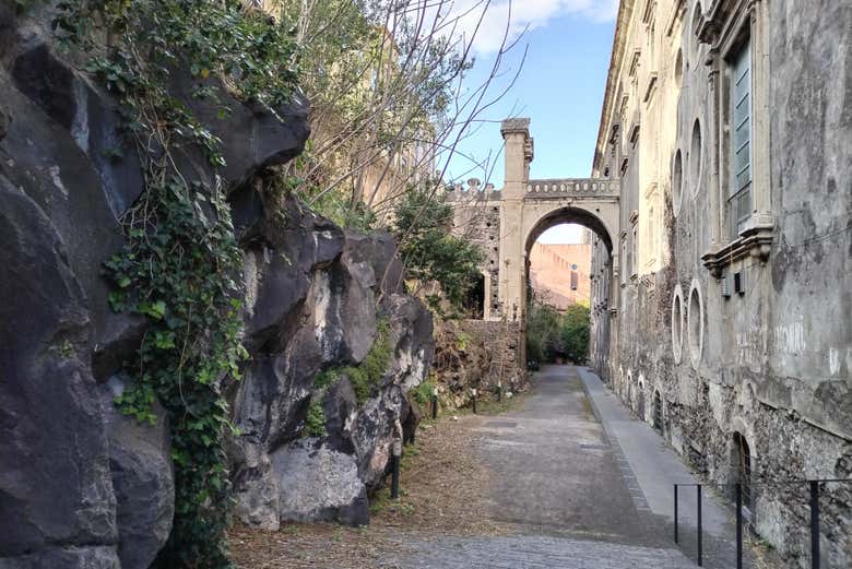 Solidified lava flow in the streets of Catania
