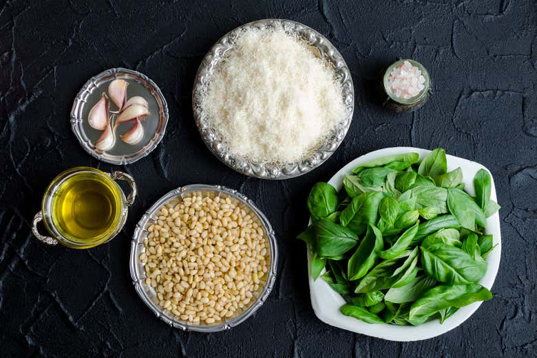 Gathering the ingredients needed to make pesto