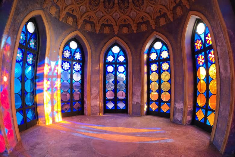 Admire the stained glass displays