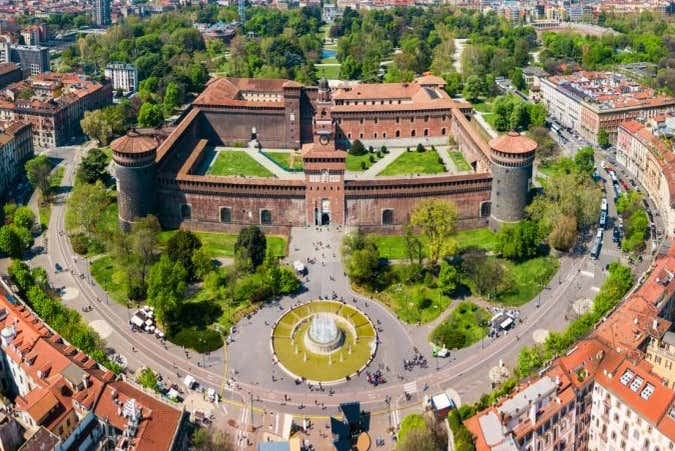 Vista aérea del castillo Sforzesco
