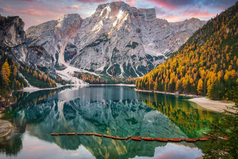 Lake Braies at sunset
