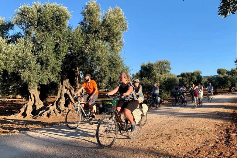 Un gruppo che pedala nelle campagne pugliesi