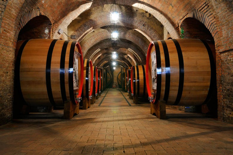 Barricas de vino en Montepulciano