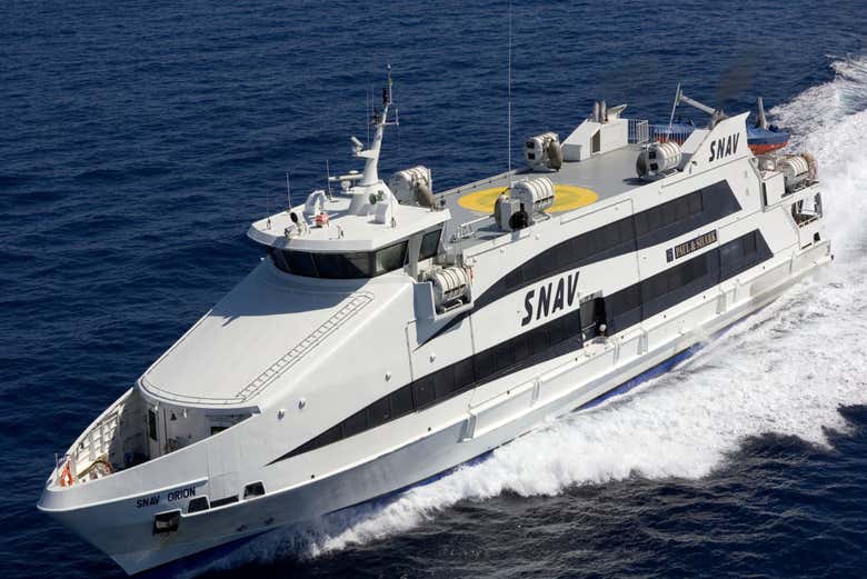 Aerial view of a SNAV fast ferry.