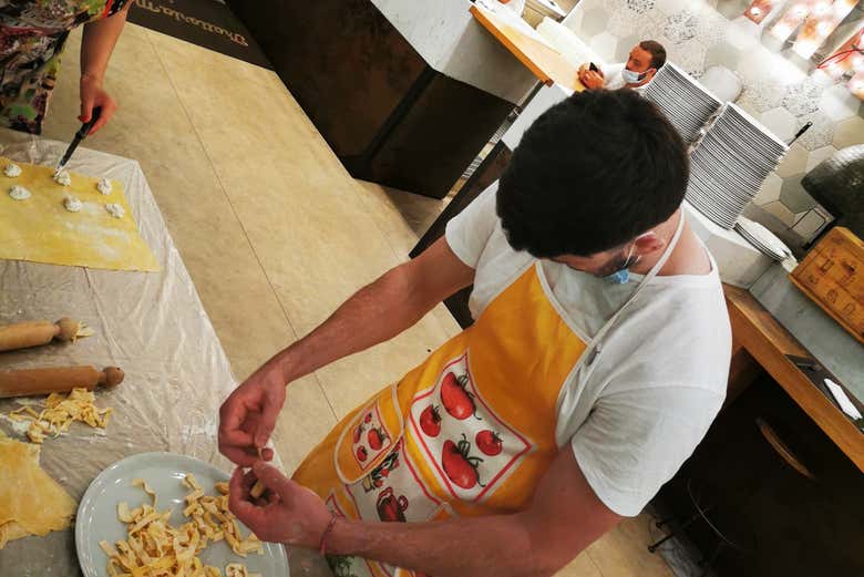 Enjoying the homemade pasta workshop in Naples