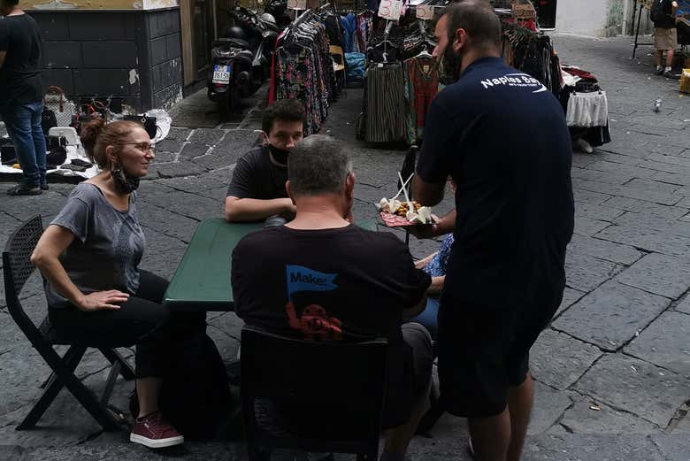 Enjoying the terrace of a local restaurant