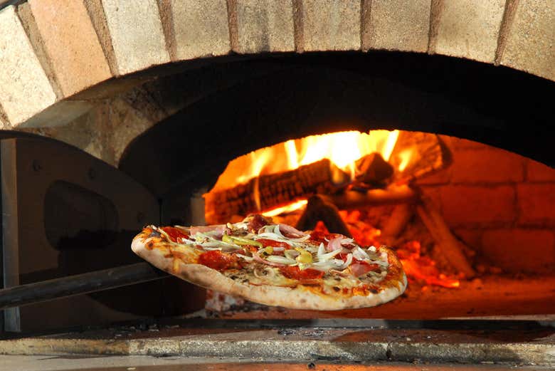 Into the pizza oven