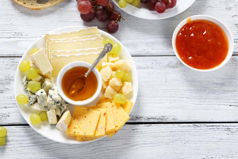 Honey, cheese and homemade jam