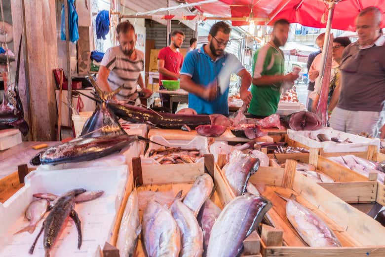 Taking in the atmosphere of a local fish market