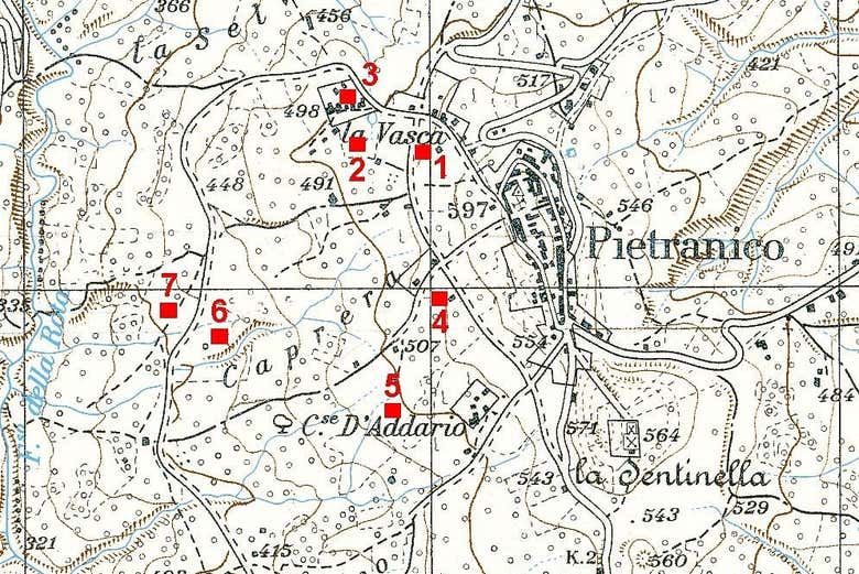 Mappa dei palmenti di Pietranico, le antiche vasche rupestri per
