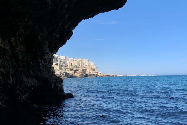 View of Polignano a Mare from a cave