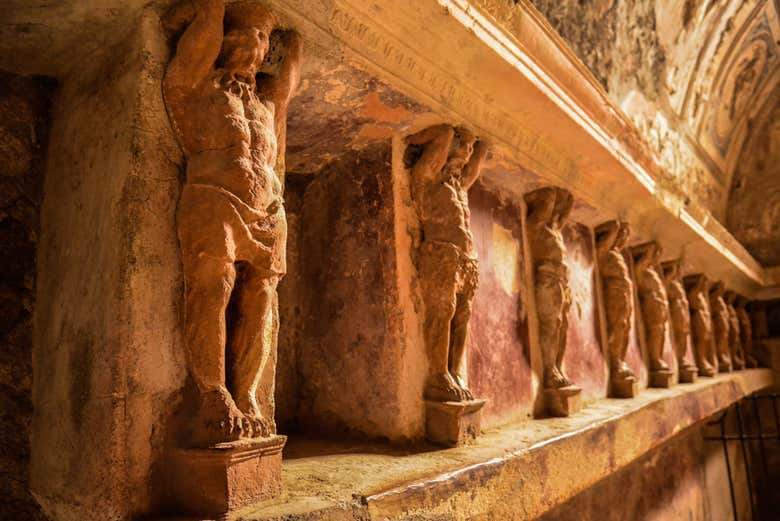Admiring details on the buildings of Pompeii
