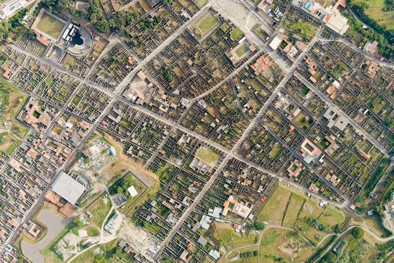 Calles de Pompeya desde el aire