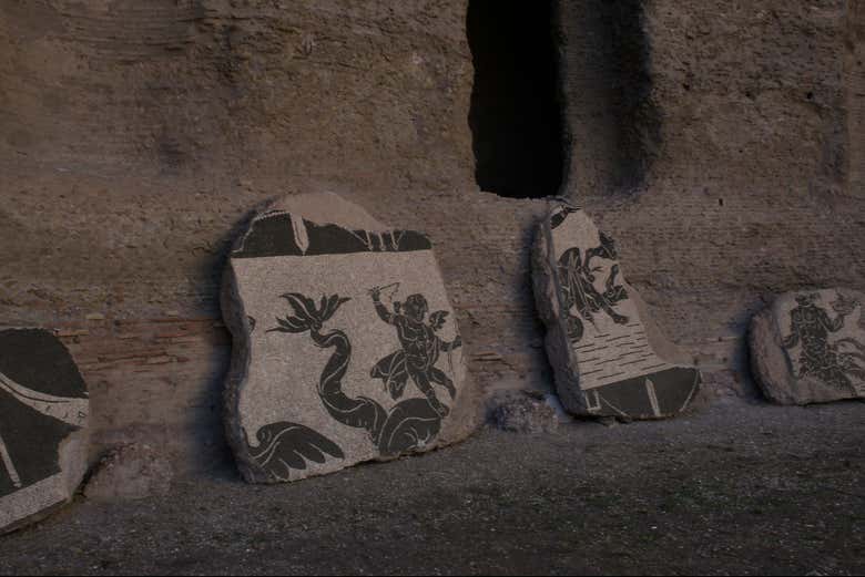 Detalhe de alguns mosaicos nas termas de Caracalla