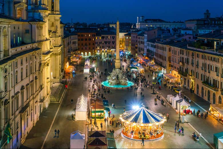 Ambiente navideño en Piazza Navona