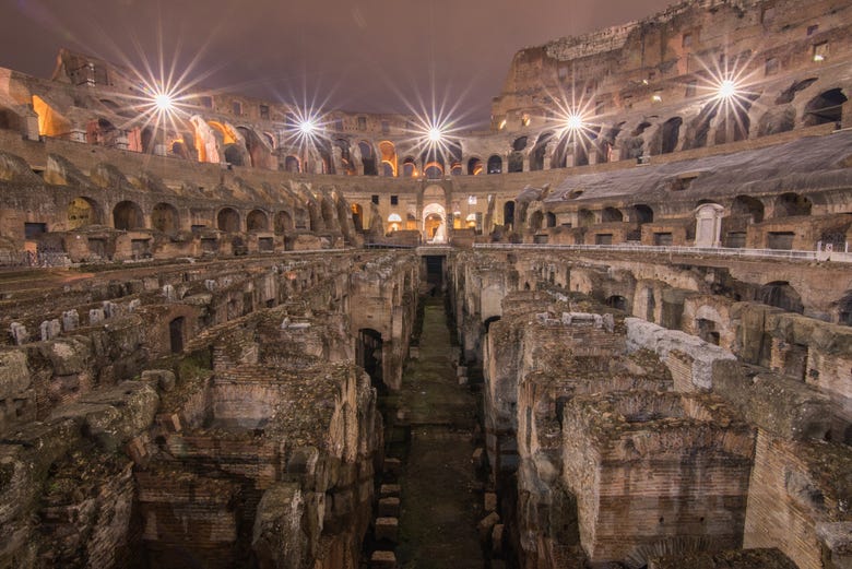 Inside the Colosseum at night