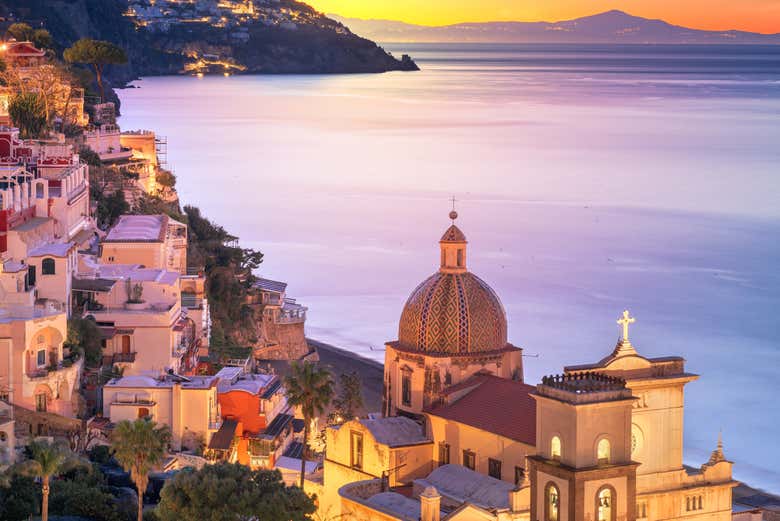 Vistas de la puesta de sol desde Positano