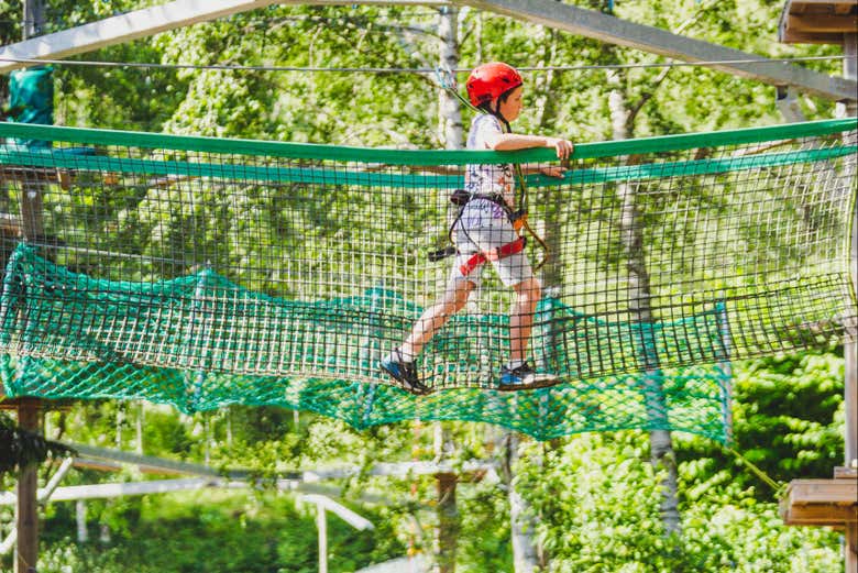 Taking on one of the park's rope courses