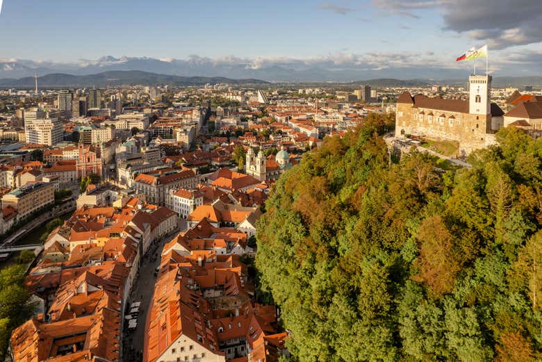 Vista aerea sul centro storico di Lubiana