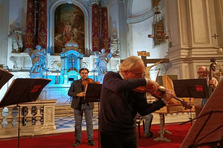 Musicians preparing for the concert