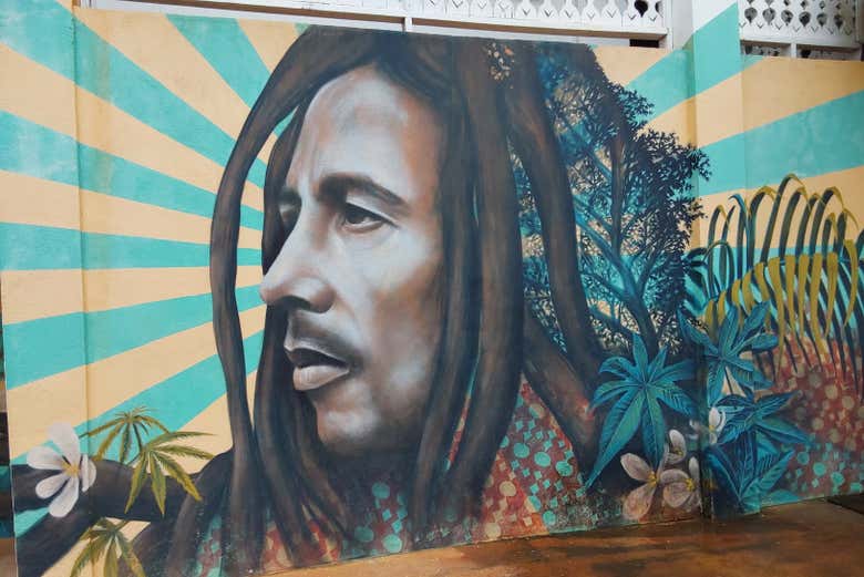 Admire a mural of Bob Marley