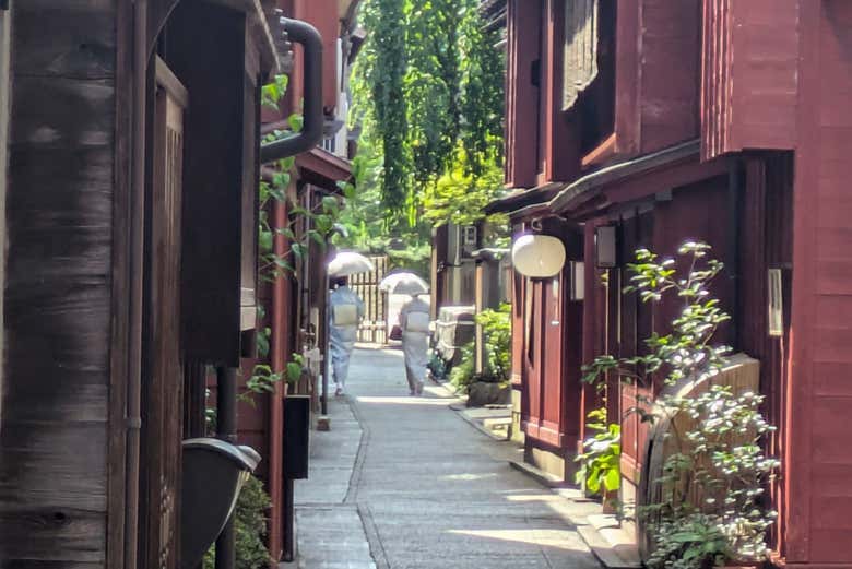 Pasearemos por los encantadores callejones de Kazue-machi