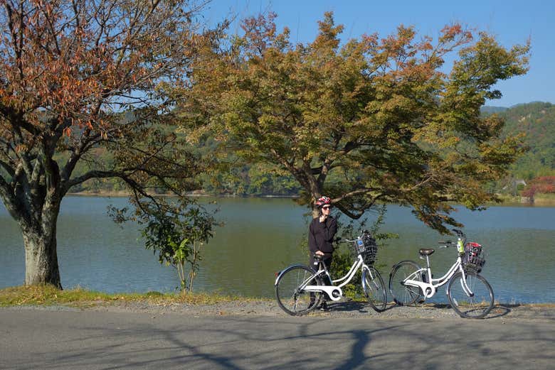 Una parada durante el tour en bicicleta por Kioto