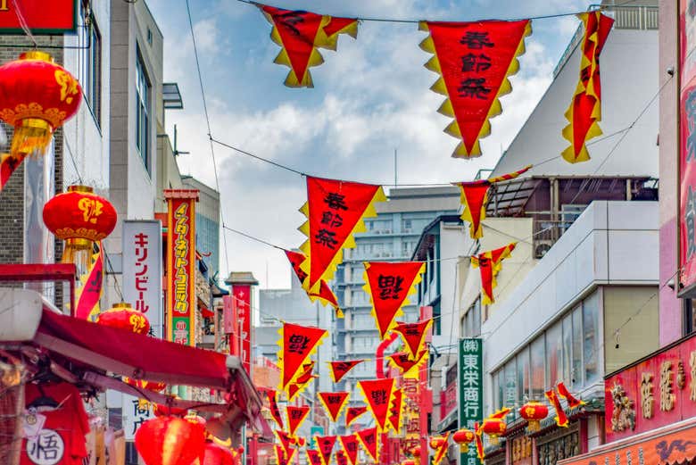 Decoración de las calles del barrio chino de Kōbe