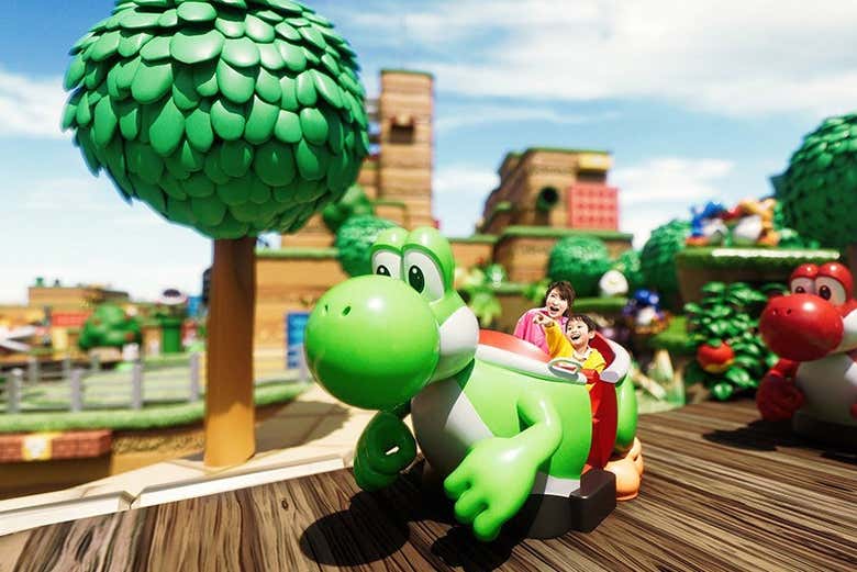 Disfrutando de la atracción de Yoshi