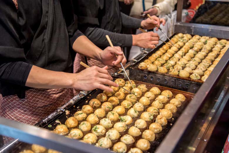 Takoyaki being prepared