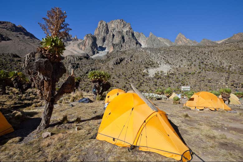 A camp on the ascent of Mount Kenya