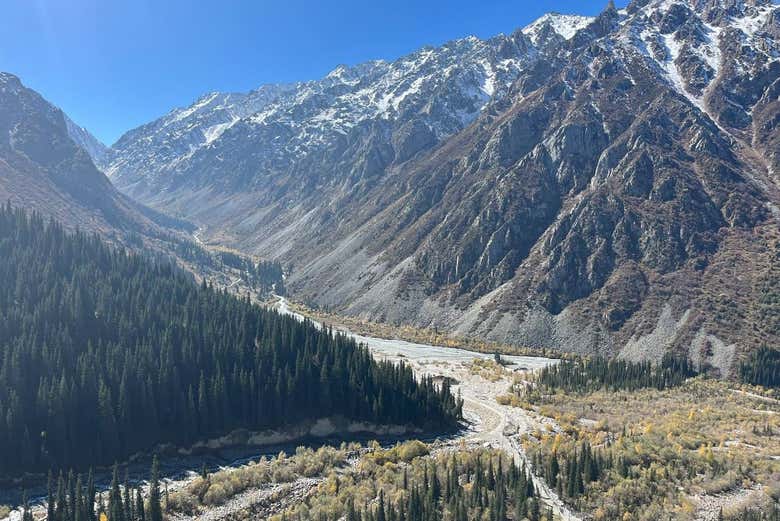 Explore the landscape of Ala Archa National Park on a sunny day