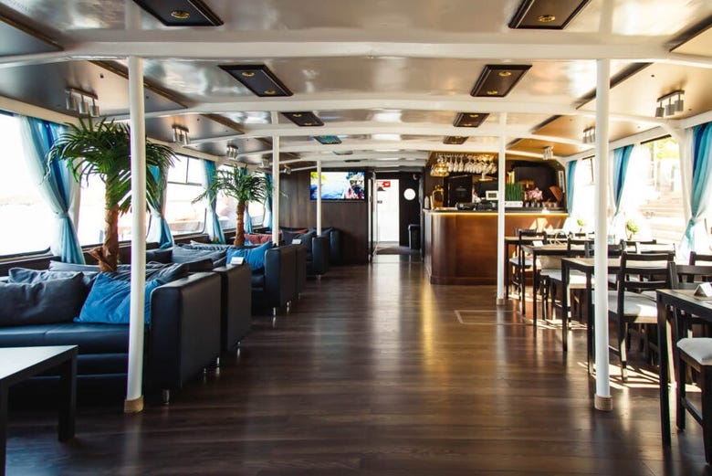 The cozy interior of the boat