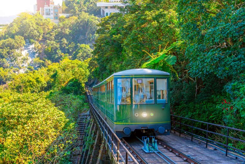 Bonde verde na ladeira da Victoria Peak