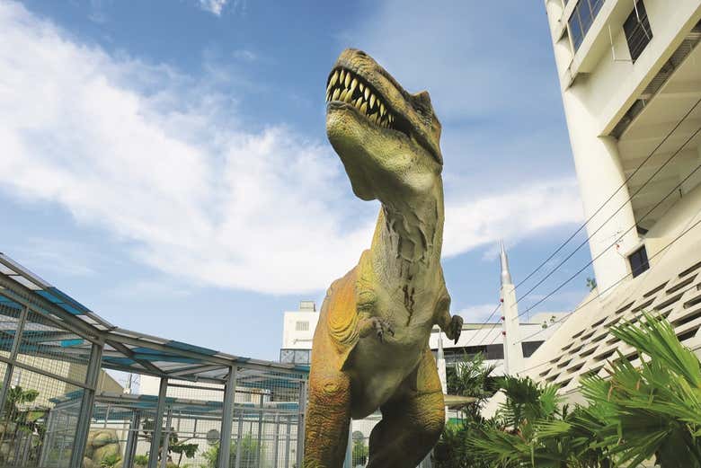 Checking out the dinosaurs at Top Penang