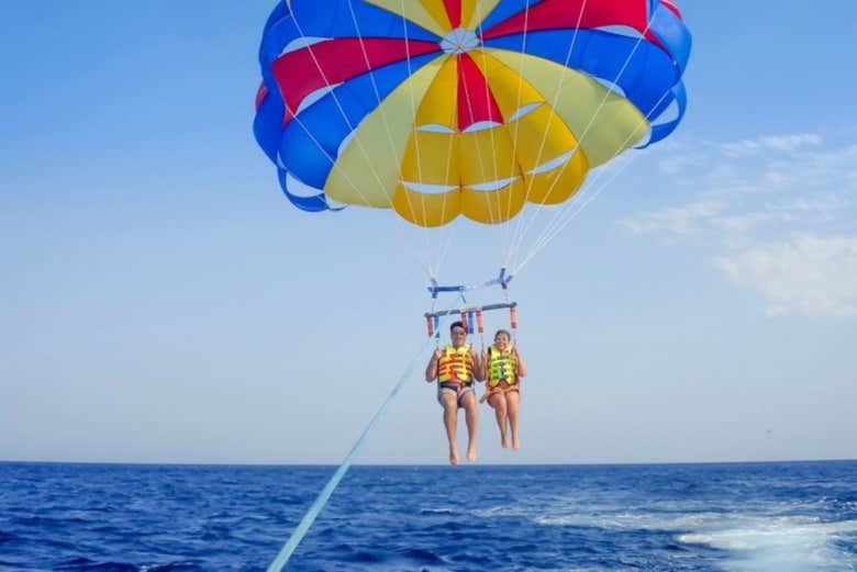 Enjoying the parasailing experience