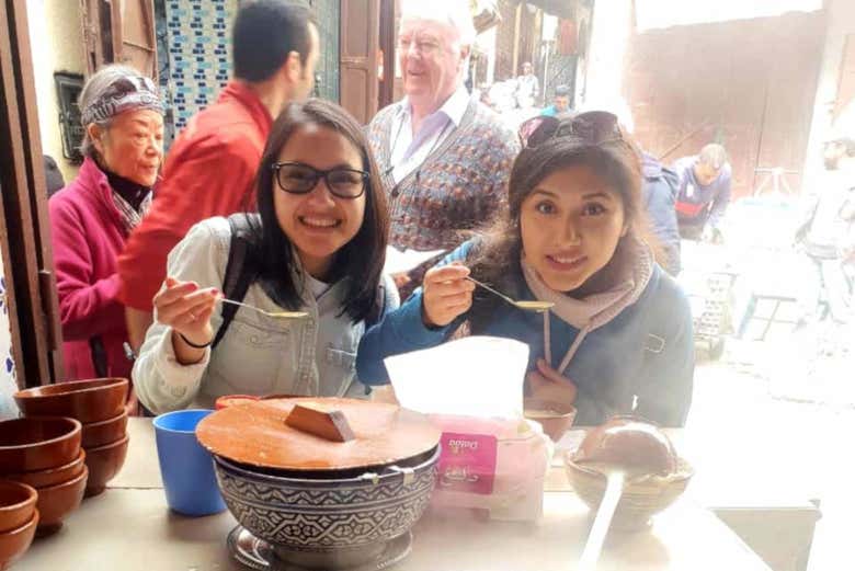 Enjoying the food tour of Fez