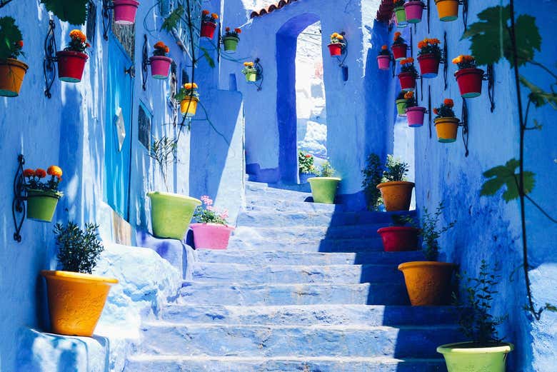 Detalle de una de las escaleras de Chefchaouen