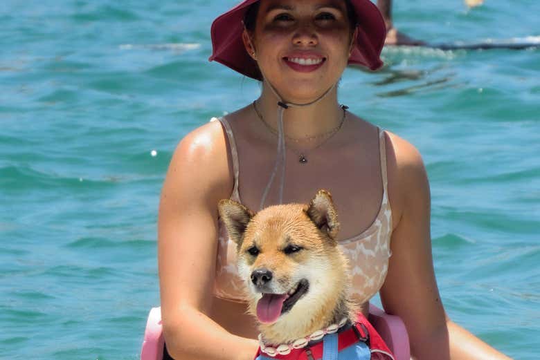 Fazendo o tour de caiaque com animais de estimação