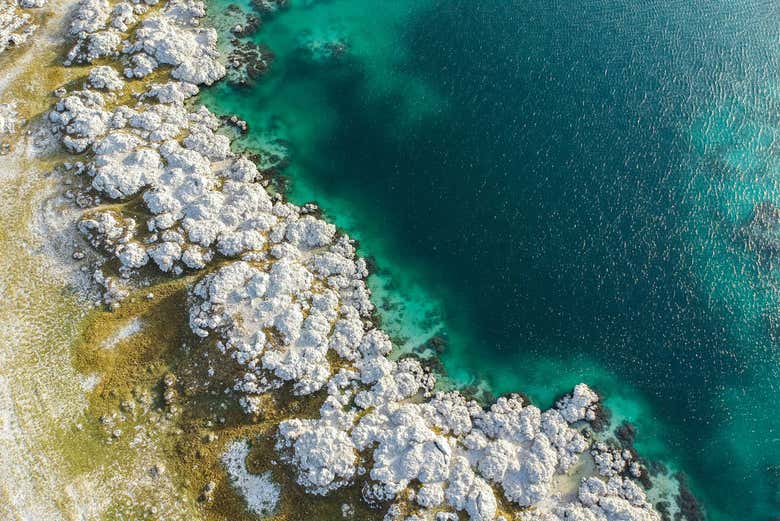 Vue aérienne sur la lagune Alchichica