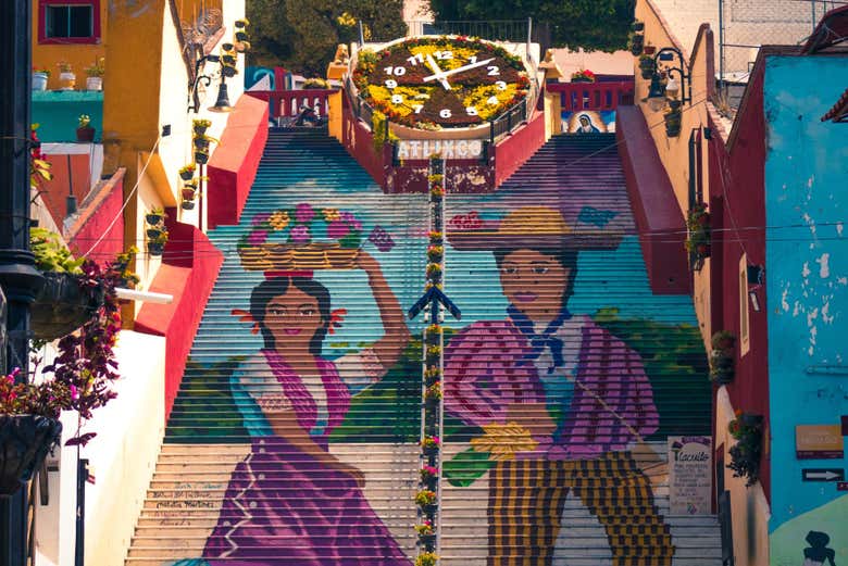 Fresque entre les maisons à Atlixco