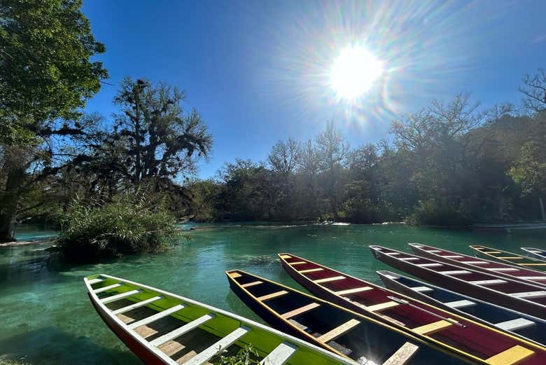 Climb in a panga, a traditional Mexican boat