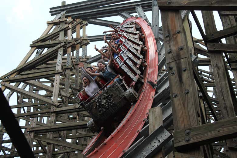 Having fun on the Medusa Steel Coaster