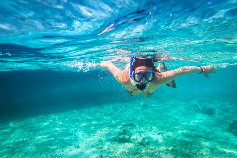 Practicando snorkel en Cozumel