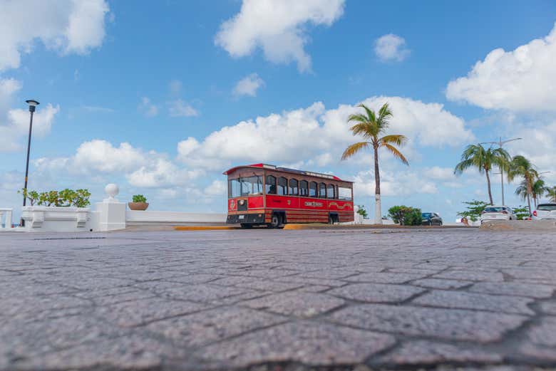 Enjoying the tram tour of Cozumel