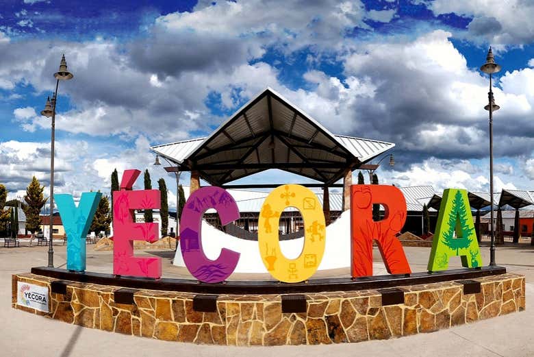Colorful letters of the Yécora sign