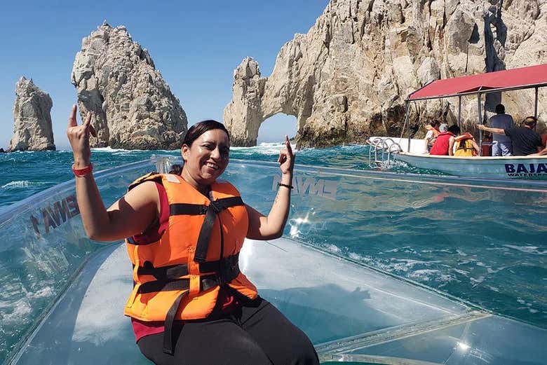 Enjoying the crystal-clear boat ride