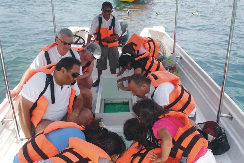 A bordo del barco con fondo de cristal